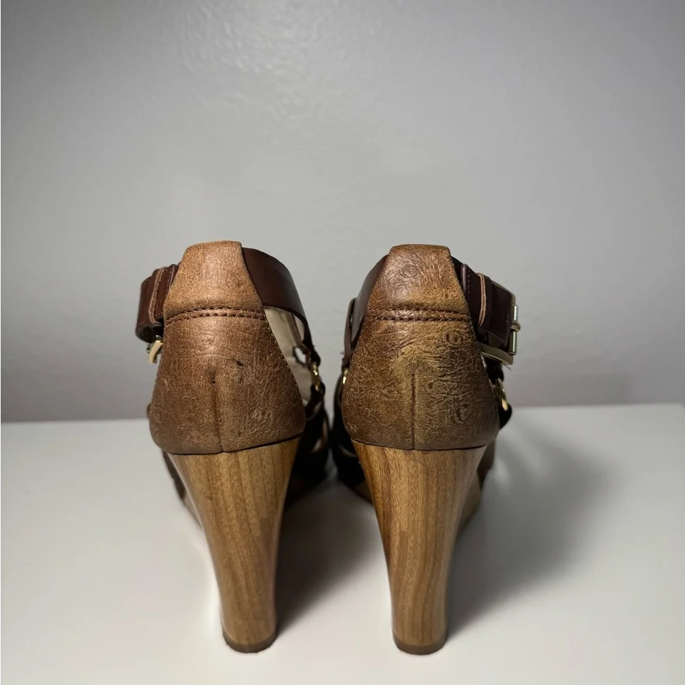 Michael Kors Brown Leather Wedge Sandals - Picture 5 of 5